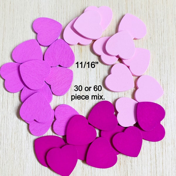 SMALL wooden hearts, mix, 11/16'', pink painted, 23mm, heart shaped art supply, crafts, wood blank, W59