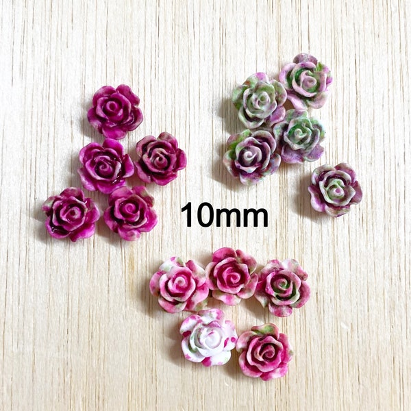 10mm Rose cabochon, small, resin, flatback, flower, craft supplies, 12 pieces or a mix, F107A