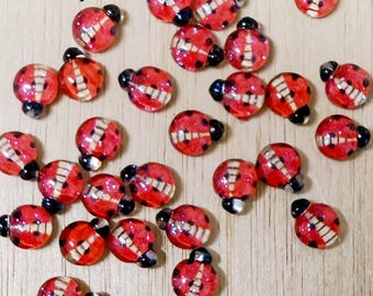 Tiny Red Ladybug Charms, Flat Back Nail Art Craft Supply (6*9mm) Very tiny