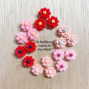 10 Flower cabochon, 13mm, resin, flatback, pink cabochon flower, red flatback flower, ready to ship, craft supplies