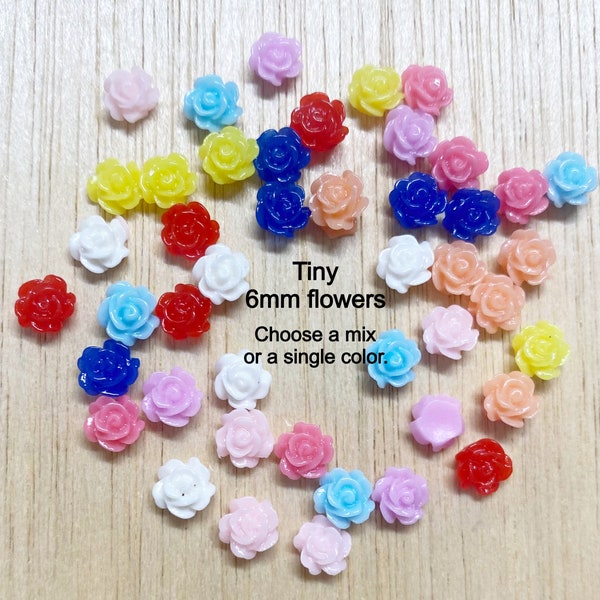 6mm TINY flower cabochon, resin, blue, pink, red, craft supplies jewelry makings, nail art, craft supplies, mini flowers, 50 pcs, mix, F151