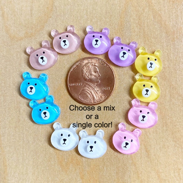 12 Tiny bear dome cabochon, bear head,  resin, craft supplies, scrapbooking, jewelry embellishment, 11mm, ready to ship