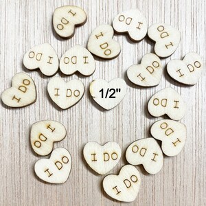 I Do wood heart, mini wood heart, wedding table scatter, party supply, wood heart cut out, 50 or 100, natural finish