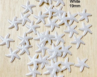 White Resin Starfish Cabochons, Flat Back, Sea Life Crafts (19mm)