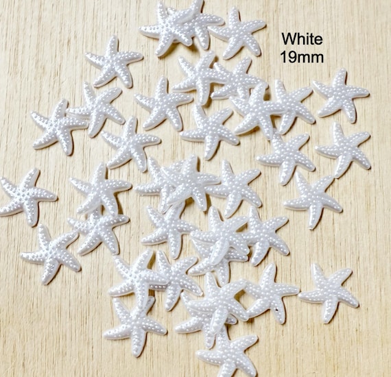 White Resin Starfish Cabochons, Flat Back, Sea Life Crafts (19mm)