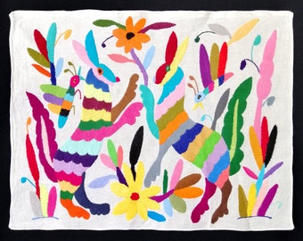 Mexican textile Beautiful Otomi embroidered textile from Tenango de Doria Mexican folk art