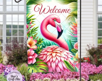 12x 18 Garden Flag Sublimation Design - Vibrant Summer Flamingo Garden Flag, Instant Digital Print, PNG/SVG