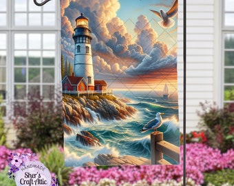 12x 18 Garden Flag Sublimation Design - Vibrant Light House Garden Flag, Instant Digital Print, PNG/SVG