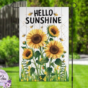 Hello Sunshine Garden Flag 12x18  Sunflower and Bee - Floral Outdoor Yard Decor  Spring and Summer Garden Decoration - SVG/PNG Digital Print
