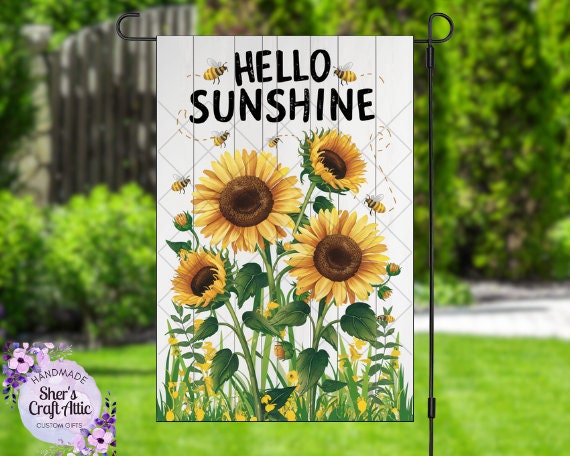 Hello Sunshine Garden Flag 12x18  Sunflower and Bee - Floral Outdoor Yard Decor  Spring and Summer Garden Decoration - SVG/PNG Digital Print