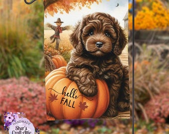 Adorable Puppy Fall Garden Flag Design - 12x18 Sublimation PNG for Digital Printing & DTF