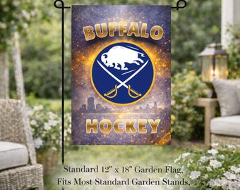 Drapeau de jardin de hockey Buffalo – Décoration sportive de l'ouest de l'État de New York 12 x 18