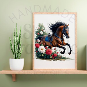 Impression numérique de cheval équestre du Kentucky Derby - majestueux art de cheval de roseraie de jardin PNG/SVG - décoration de course téléchargeable instantanément - art mural équin