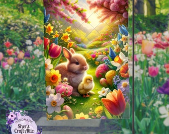 12x 18 Garden Flag Sublimation Design, Spring Bunny & Chick Garden Flag, Digital Pring, PNG