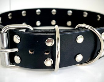 Handcrafted Black Leather Studded Collar for Pet Play