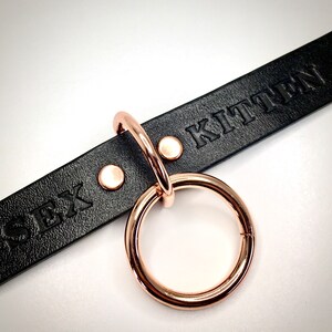 Personalized Black Leather BDSM Fetish Kink Collar for Submissive Available in Silver, Gold, Antique Brass, Black, or Rose Gold hardware image 4