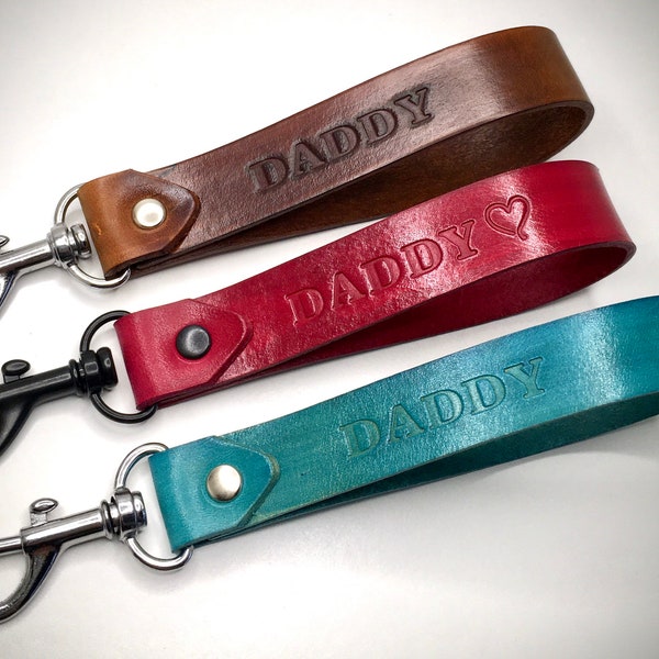 Personalized Hand Dyed Leather Keychain available in multiple colors