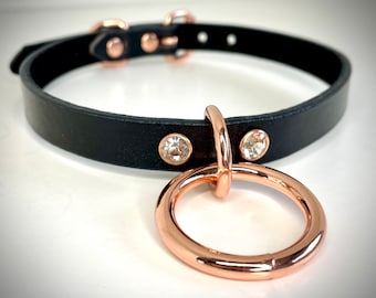 Black Leather Kitten Collar with  Rhinestone Rivets