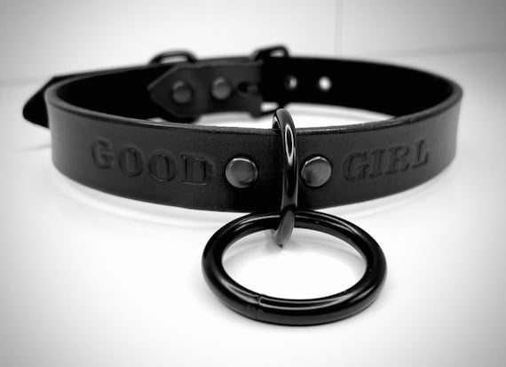 Personalized Black Leather BDSM Fetish Kink Collar for Submissive