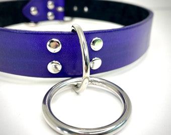 Purple Handcrafted Leather Collar for Submissive in Gold or Silver hardware
