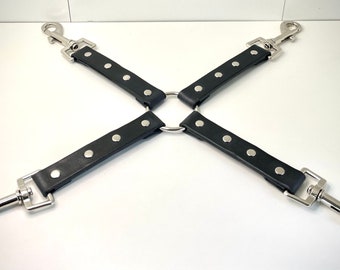 15” Leather BDSM Bondage Hogtie Snaphook Connector available in multiple color and hardware options