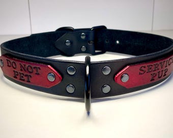 Handgefertigte Schwarz & Rot Leder Service Pup Haustier Spiel Halsband