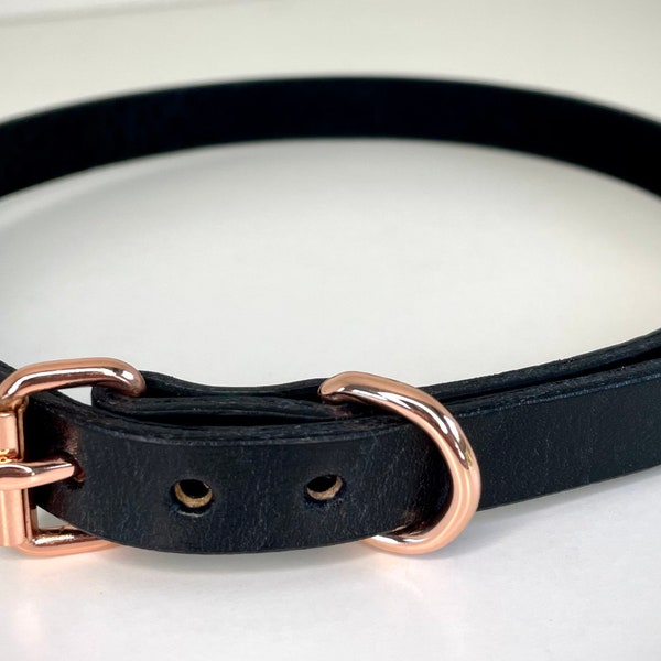 Handcrafted Discreet Leather BDSM Day Collar Choker for Submissive (Available in silver, gold, black, or rose gold hardware)