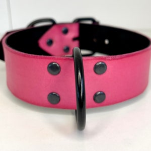 Pre-made Pink Leather Collar Pet Play Fetish Kink Collar for Submissive in black hardware for 11.5”-12.5” neck