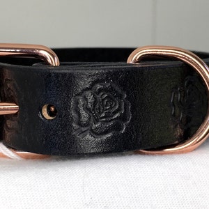Black Leather Cuff Rose Bracelet Kinky Fetish Gift for Domme Dom available in multiple hardware colors
