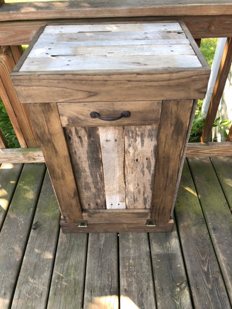 Rustic Reclaimed Wood Trash Can Holder Kitchen Decor Etsy