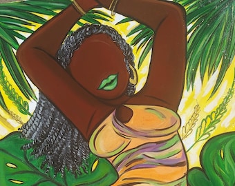 Dance Gyal Acrylic Painting, Gold Glitter, 30x40