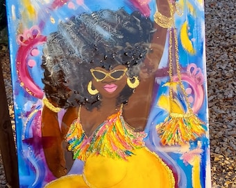 Melanin Magic: Original Acrylic Painting with Gold Foil Details