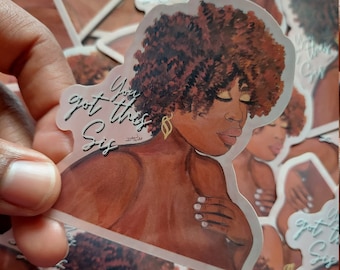 Black Woman Art Sticker, Afro Hairstyle, Mental Health, Self-Care