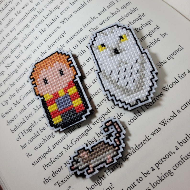 and Rat Magnet or Pin Set Ginger Wizard Owl