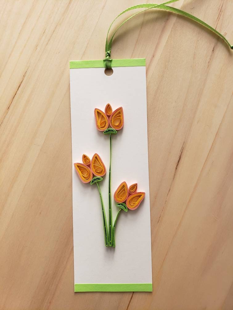 Quilled yellow tulips bookmark quilling art floral for Etsy