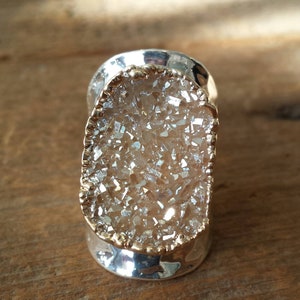 Silver Champagne Druzy Ring