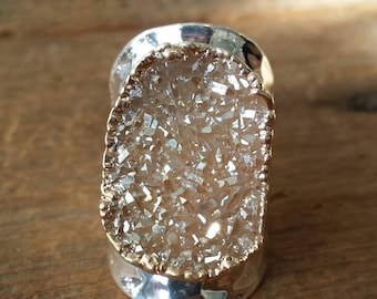 Silver Champagne Druzy Ring