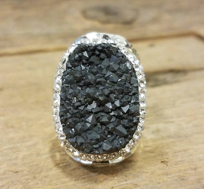 Silver Smoke Micro Pave Druzy Ring