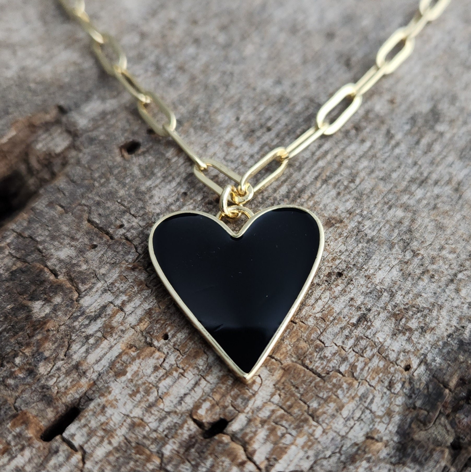 Black Heart Necklace - Etsy
