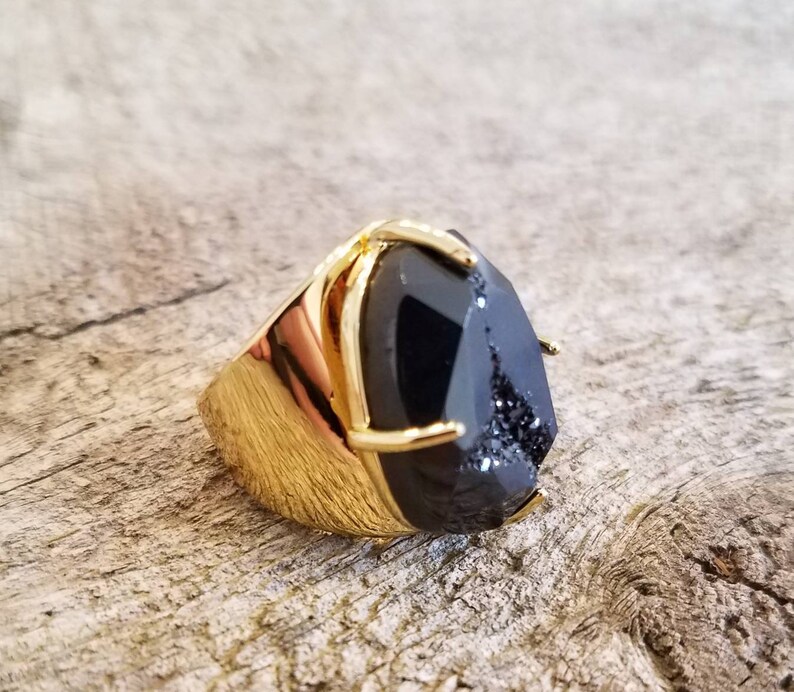 Black Faceted Druzy Ring