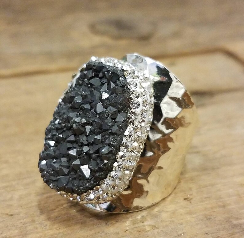 Silver Smoke Micro Pave Druzy Ring