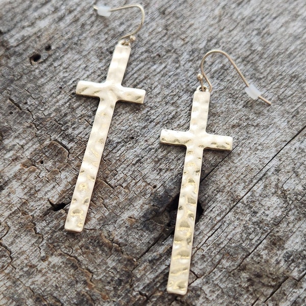 Hammered Cross Earrings