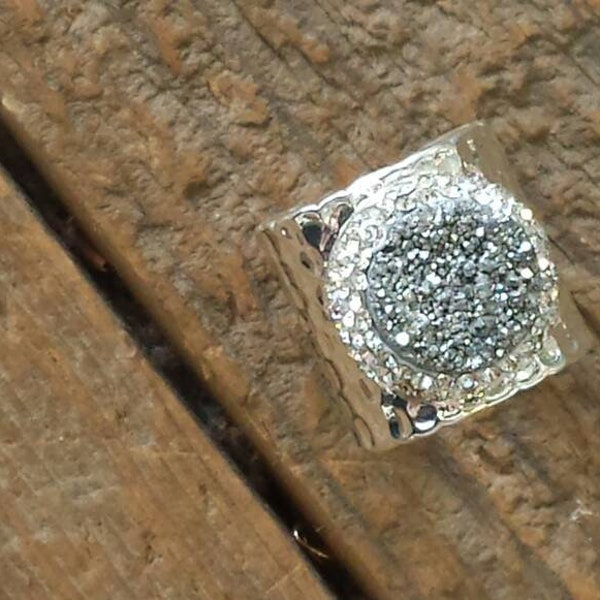 Gunmetal Druzy Cigar Ring