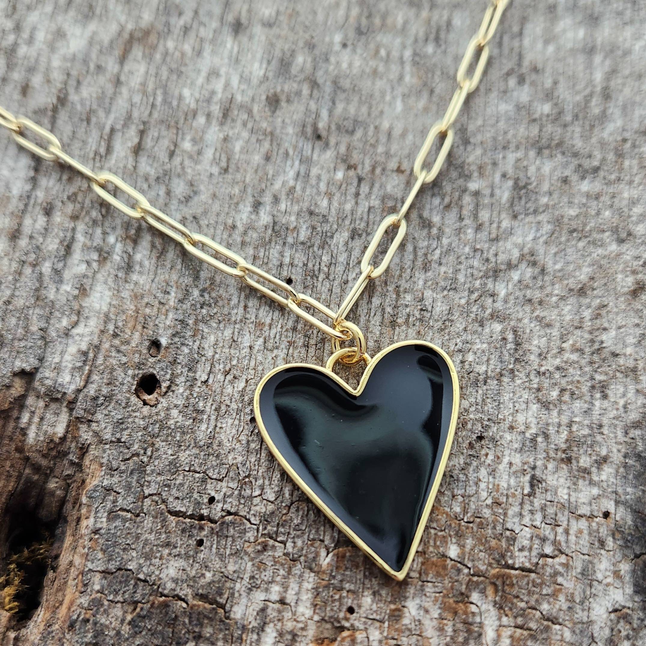 Black Heart Necklace - Etsy