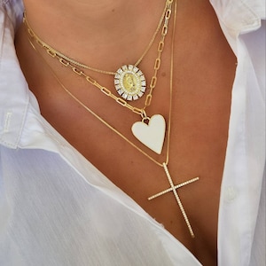 Extra Long Across Heart Necklace in White main image 0