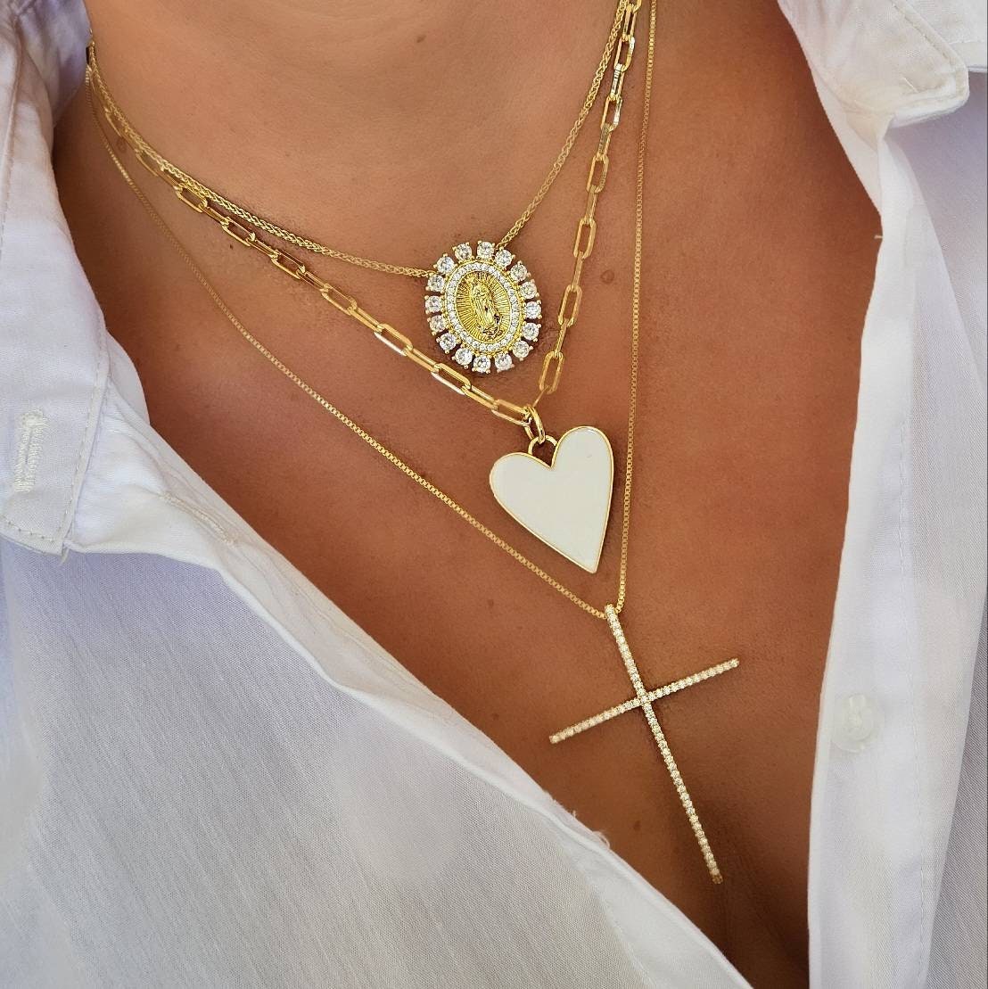 White Heart Necklace - Etsy