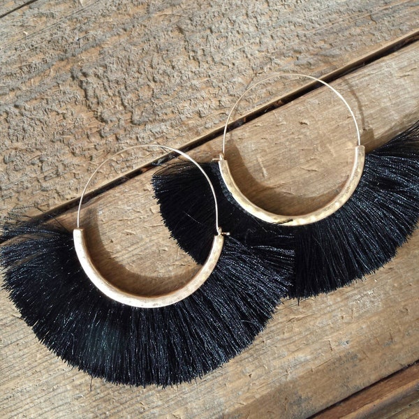 Big Fringe Hoops - Black