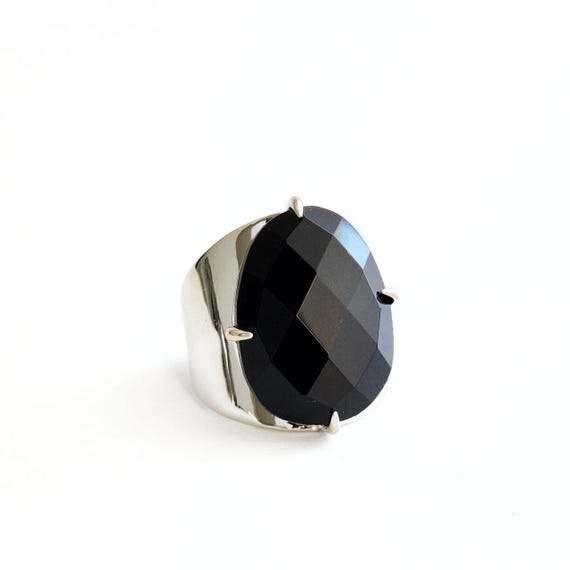 Faceted Black Agate Ring - Etsy