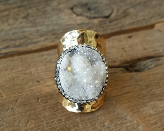 Iridescent Micro Pave Druzy Ring