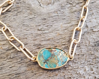 Goldline Turquoise Choker - 15"